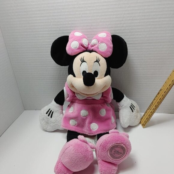 Disney Store Minnie Mouse Genuine Original Pink Polka Dots Dress 15in Plush - Picture 12 of 14